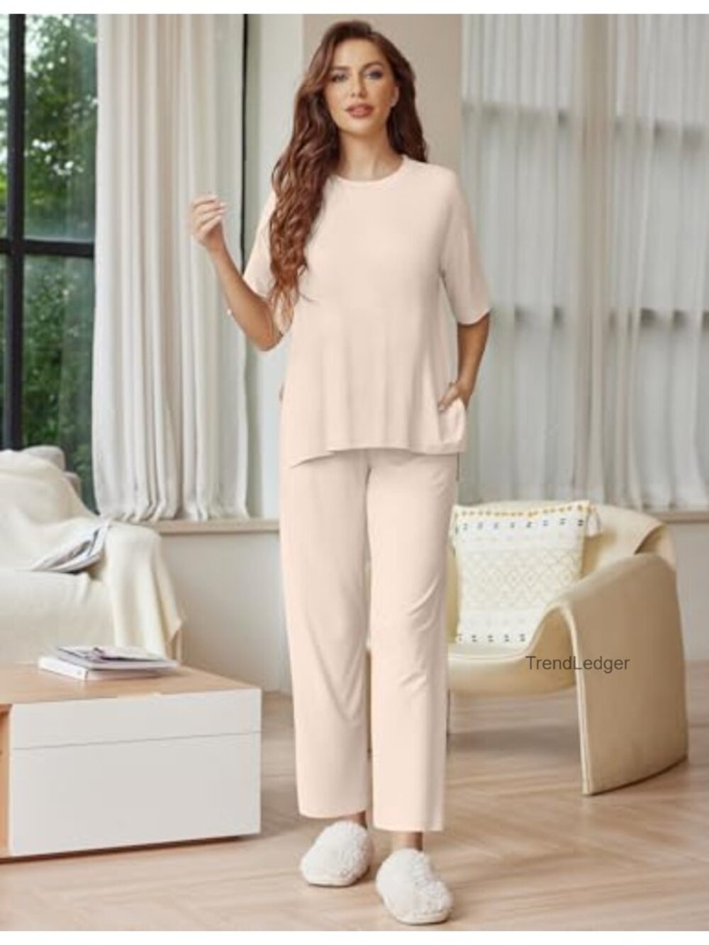Ekouaer Womens Lounge Set 2 Piece Soft Polyester Pajama Set - Picture 2 of 6